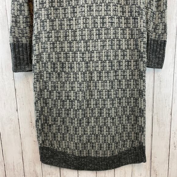 Trouve Gray Acrylic Knit Fringe Trim Long Cardigan Duster Sweater Size Large - Picture 11 of 13